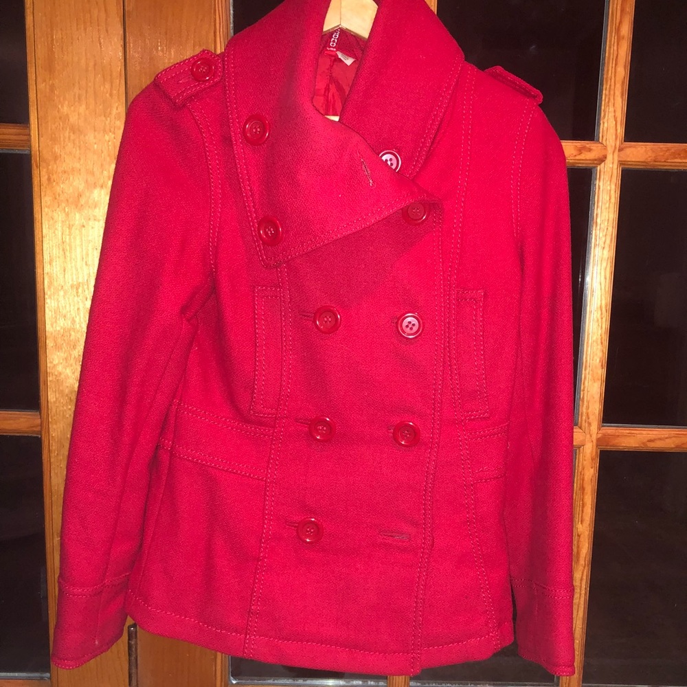 double breasted red coat